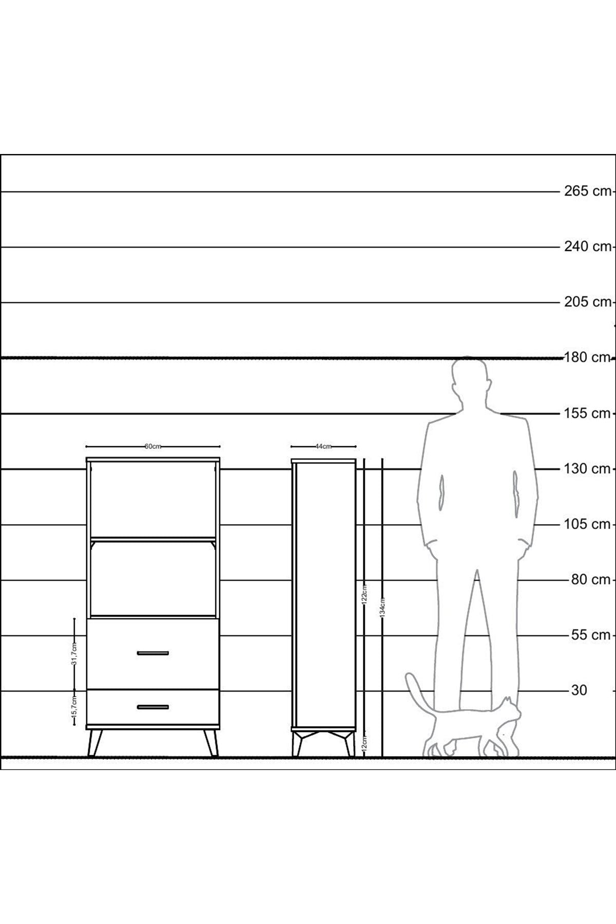 Hyperion Dolap 2 Raflı 2 Çekmeceli 60x44x134 Çam-Antrasit