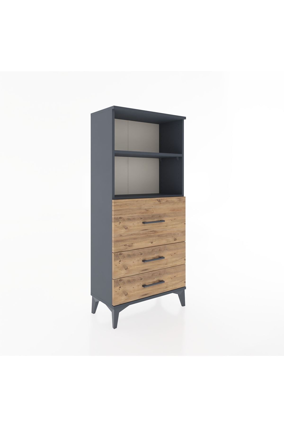 Hyperion Dolap 2 Raflı 3 Çekmeceli 60x44x134 Antrasit-Çam