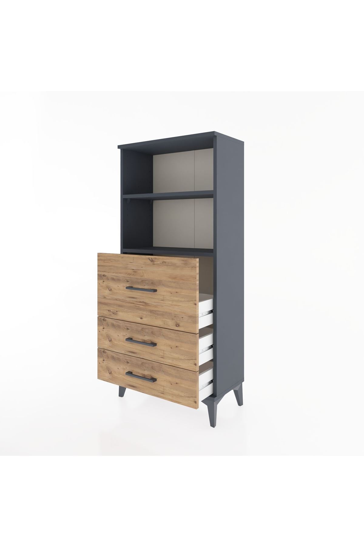 Hyperion Dolap 2 Raflı 3 Çekmeceli 60x44x134 Antrasit-Çam