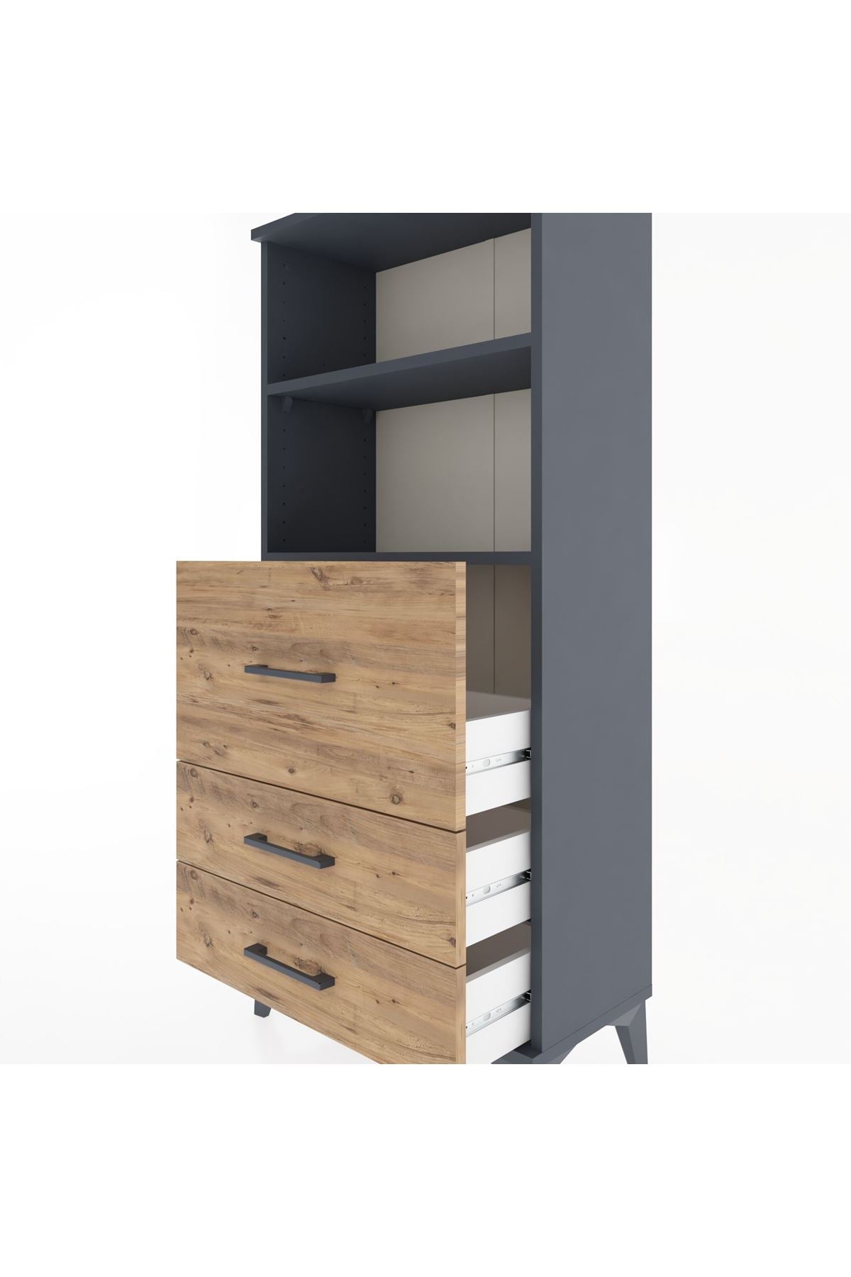 Hyperion Dolap 2 Raflı 3 Çekmeceli 60x44x134 Antrasit-Çam