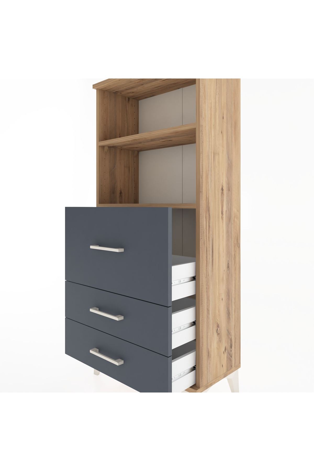 Hyperion Dolap 2 Raflı 3 Çekmeceli 60x44x134 Çam-Antrasit