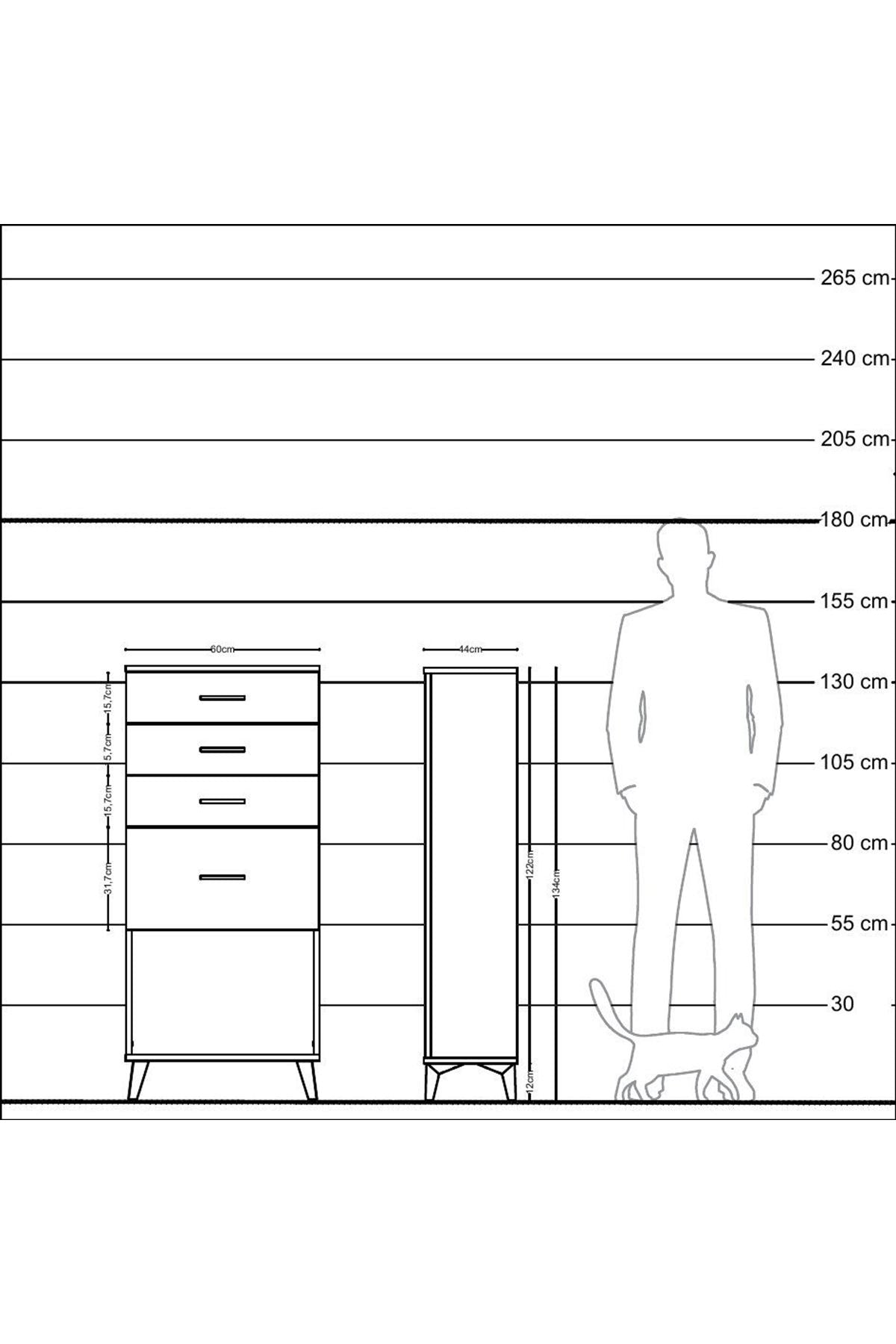 Hyperion Dolap 4 Çekmeceli 60x44x134 Çam-Antrasit