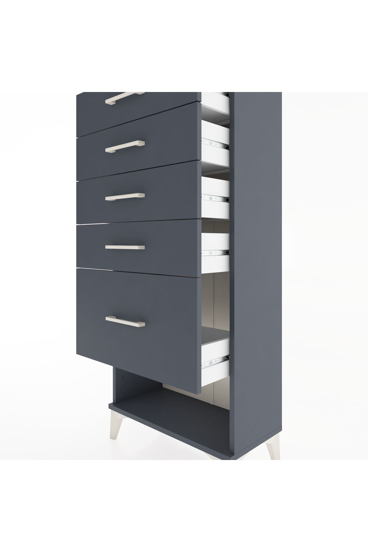 Hyperion Dolap 5 Çekmeceli 60x44x134 Antrasit-Antrasit
