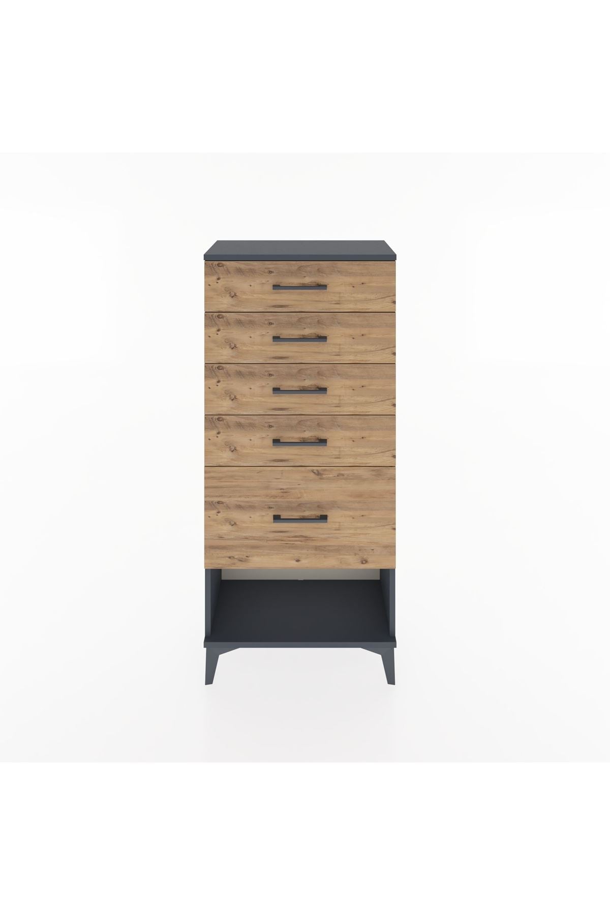 Hyperion Dolap 5 Çekmeceli 60x44x134 Antrasit-Çam