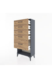 Hyperion Dolap 5 Çekmeceli 60x44x134 Antrasit-Çam