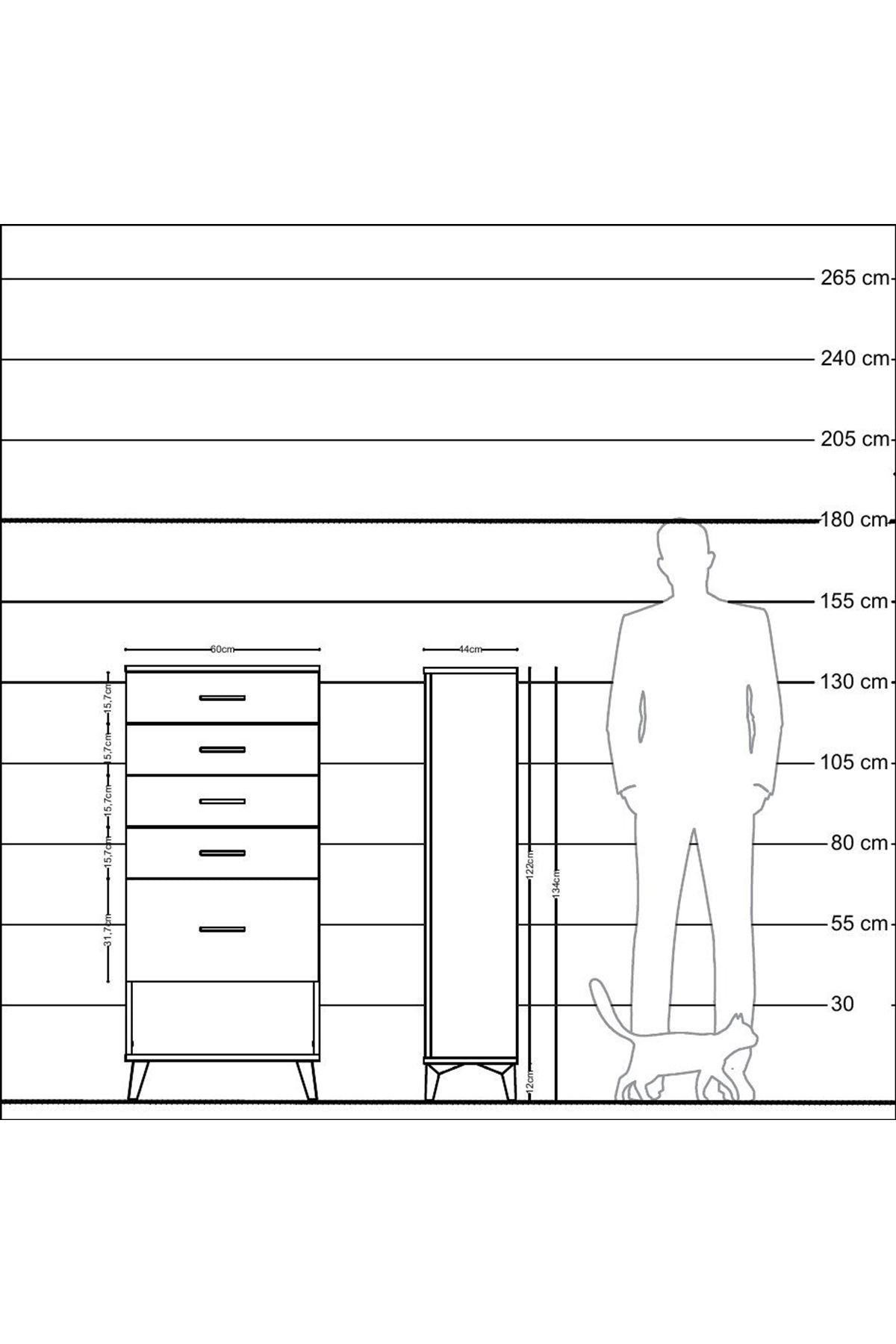 Hyperion Dolap 5 Çekmeceli 60x44x134 Çam-Antrasit