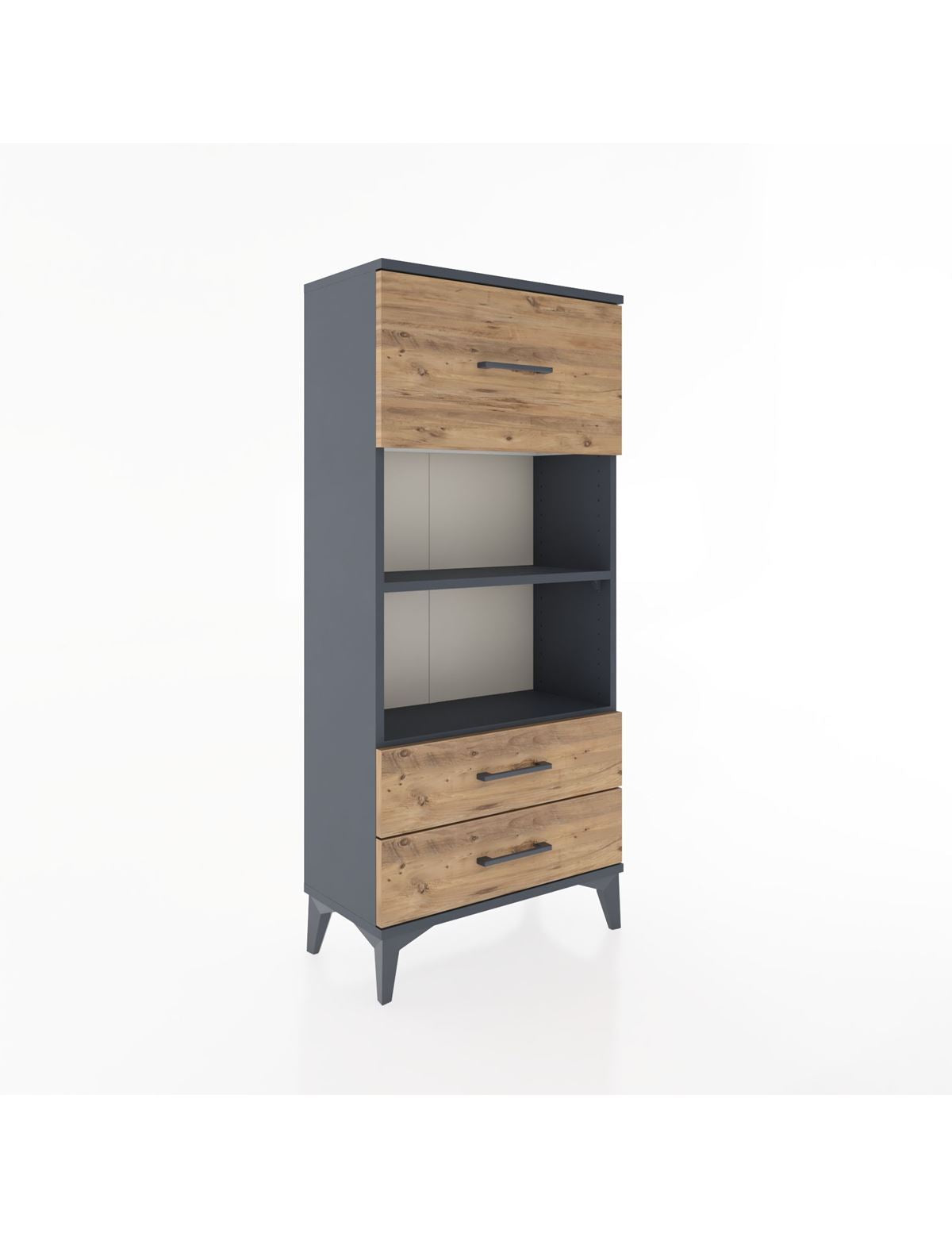 Hyperion Dolap 2 Raflı 3 Çekmeceli 60x44x134 Antrasit-Çam