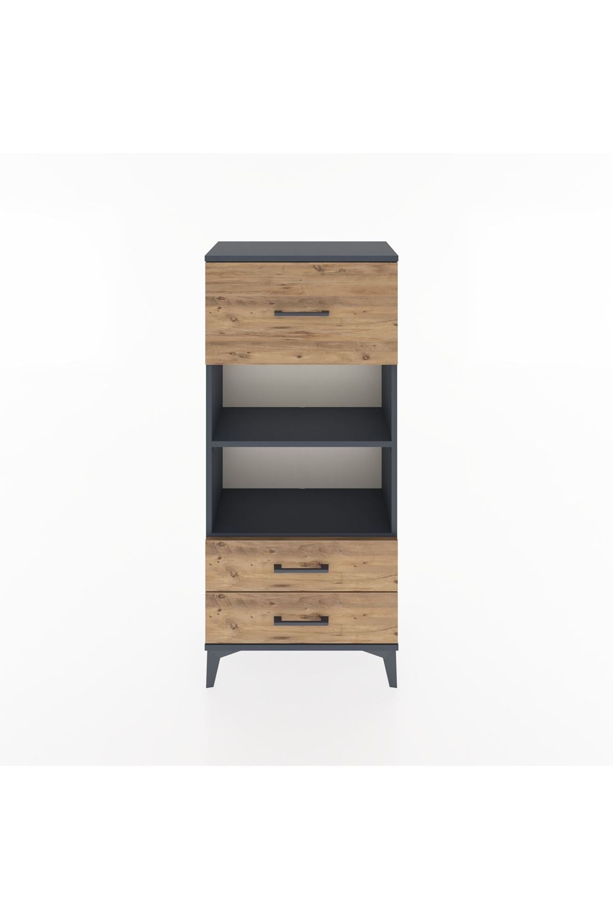 Hyperion Dolap 2 Raflı 3 Çekmeceli 60x44x134 Antrasit-Çam