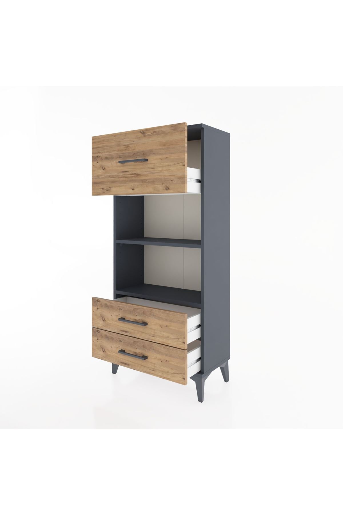 Hyperion Dolap 2 Raflı 3 Çekmeceli 60x44x134 Antrasit-Çam