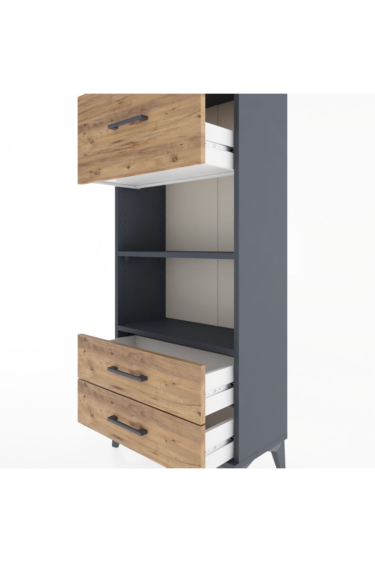 Hyperion Dolap 2 Raflı 3 Çekmeceli 60x44x134 Antrasit-Çam