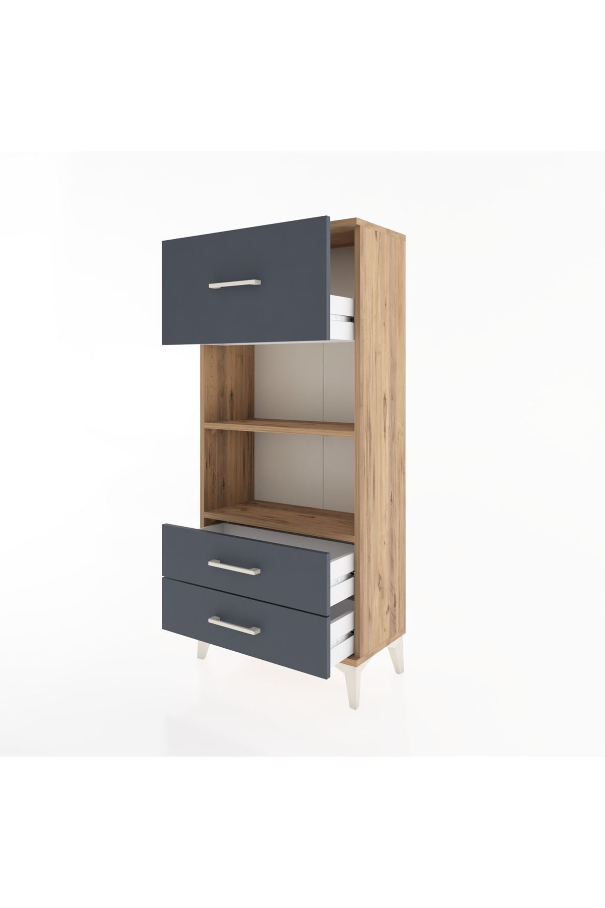 Hyperion Dolap 2 Raflı 3 Çekmeceli 60x44x134 Çam-Antrasit