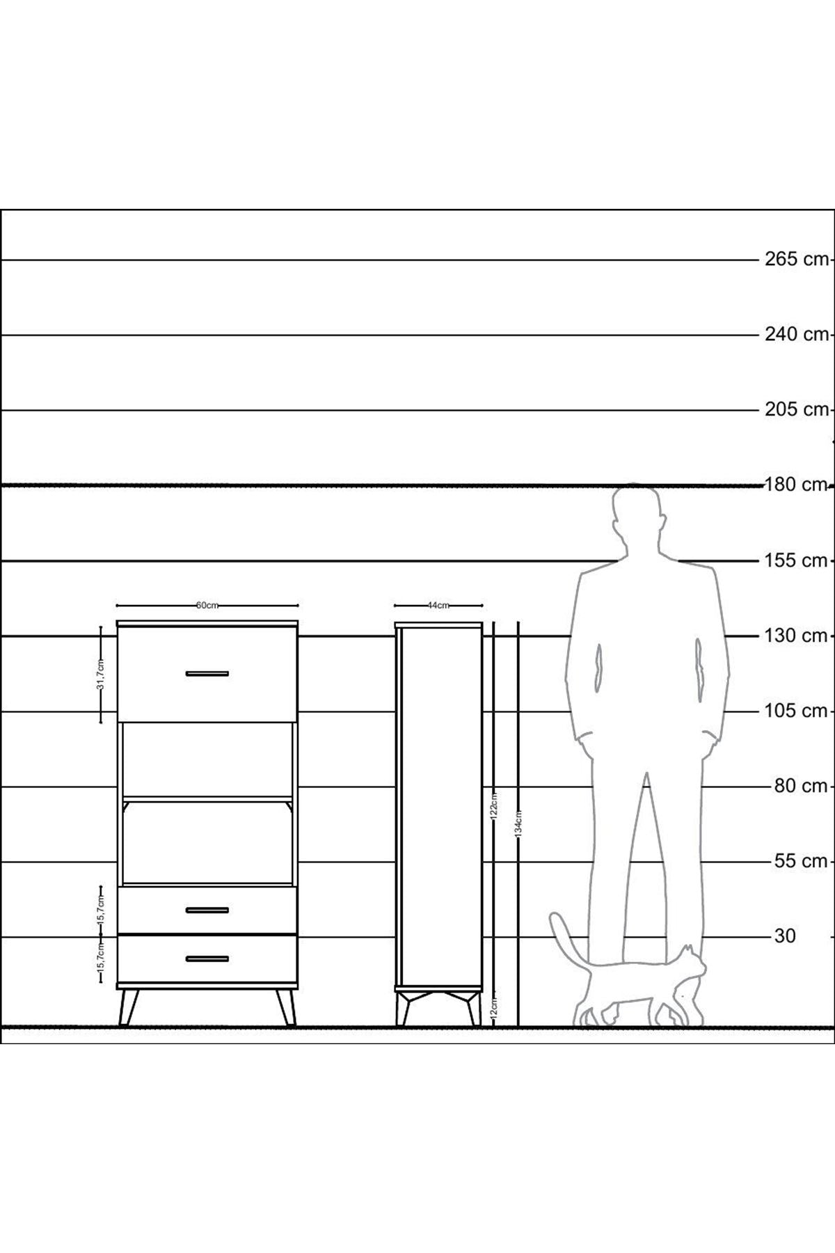 Hyperion Dolap 2 Raflı 3 Çekmeceli 60x44x134 Çam-Çam