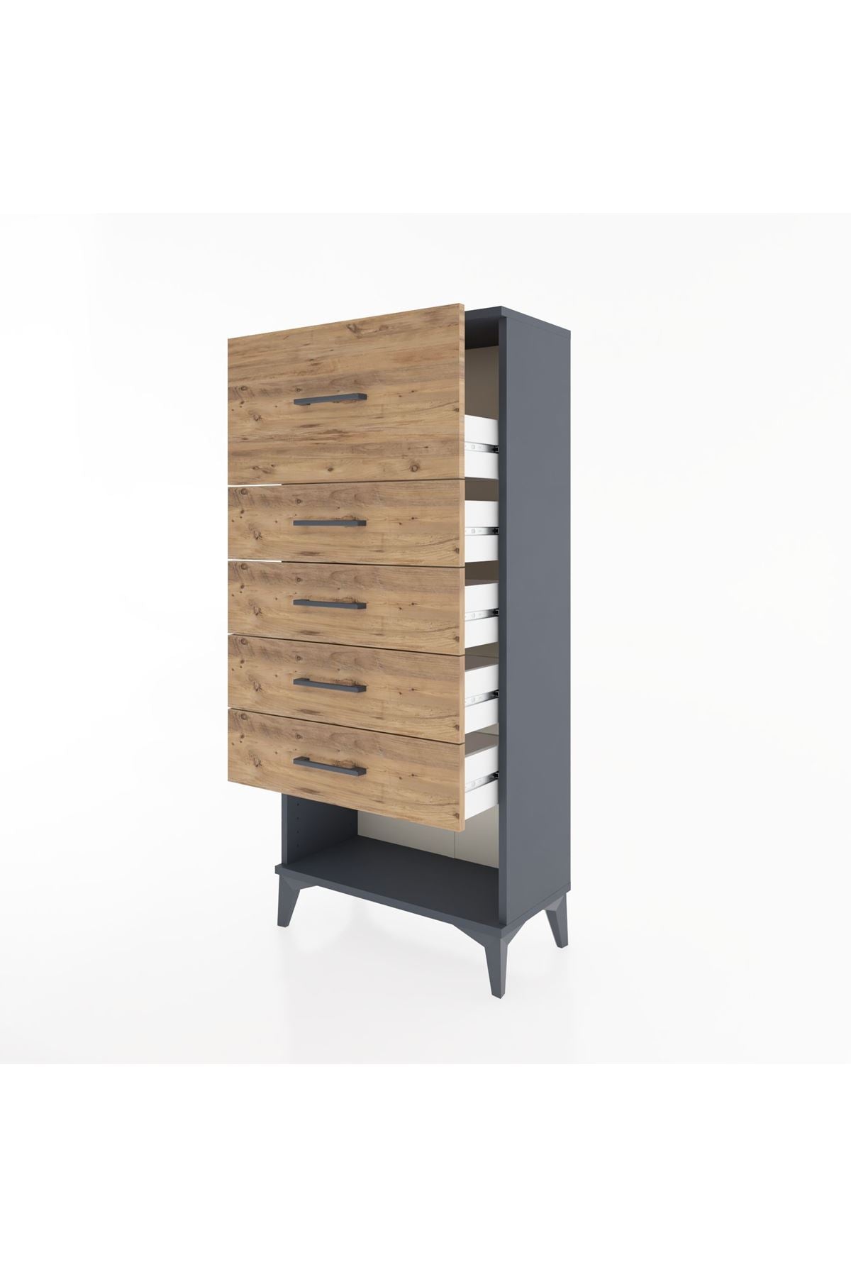 Hyperion Dolap 5 Çekmeceli 60x44x134 Antrasit-Çam