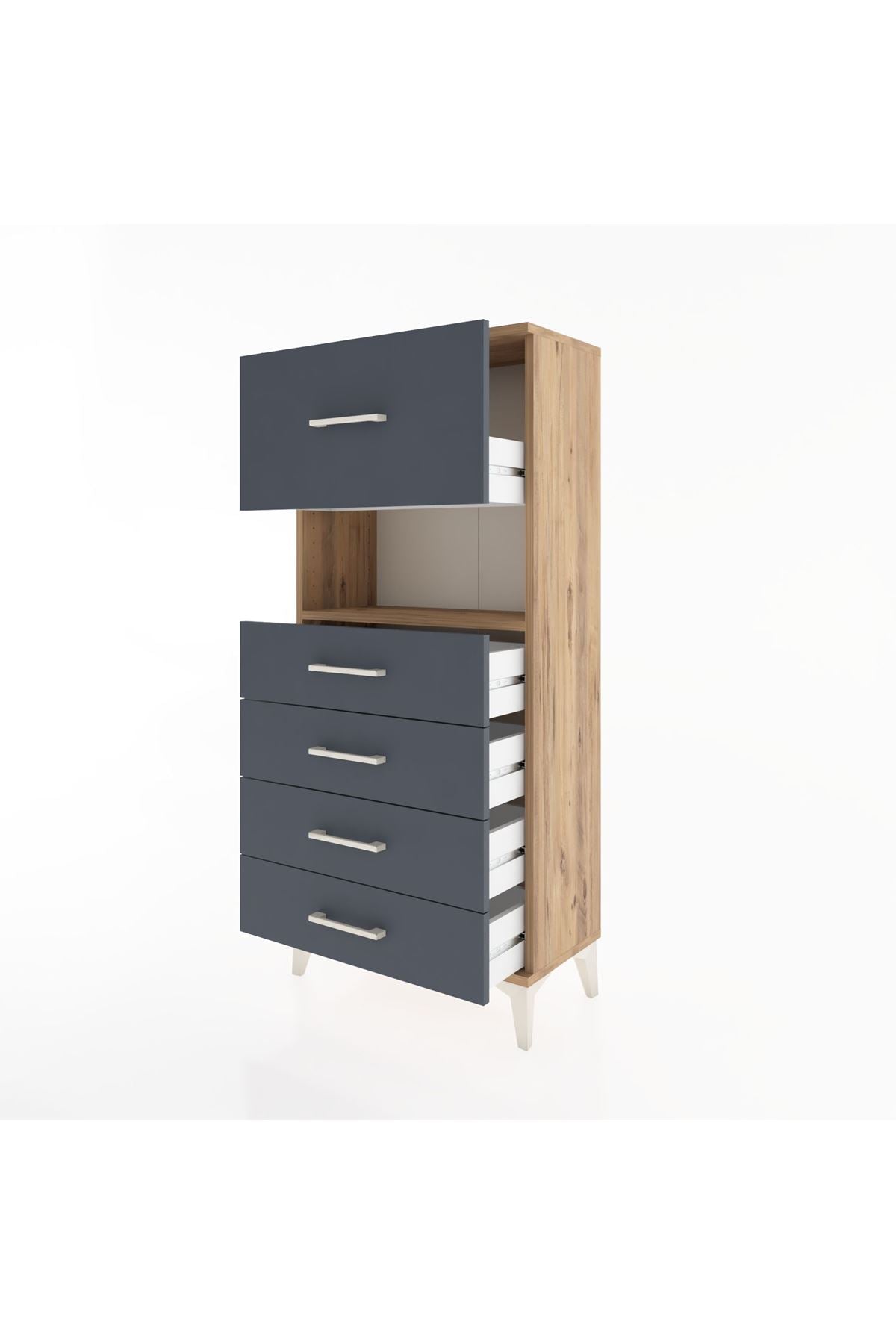 Hyperion Dolap Tek Raflı 5 Çekmeceli 60x44x134 - S50M029V8B