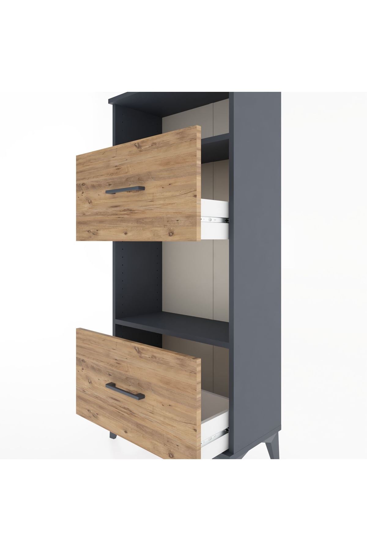 Hyperion Dolap 2 Raflı 2 Çekmeceli 60x44x134 Antrasit-Çam