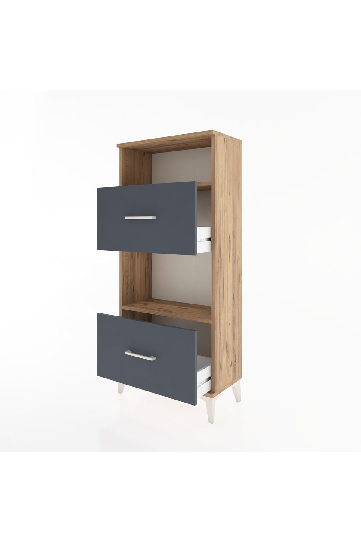 Hyperion Dolap 2 Raflı 2 Çekmeceli 60x44x134 Çam-Antrasit