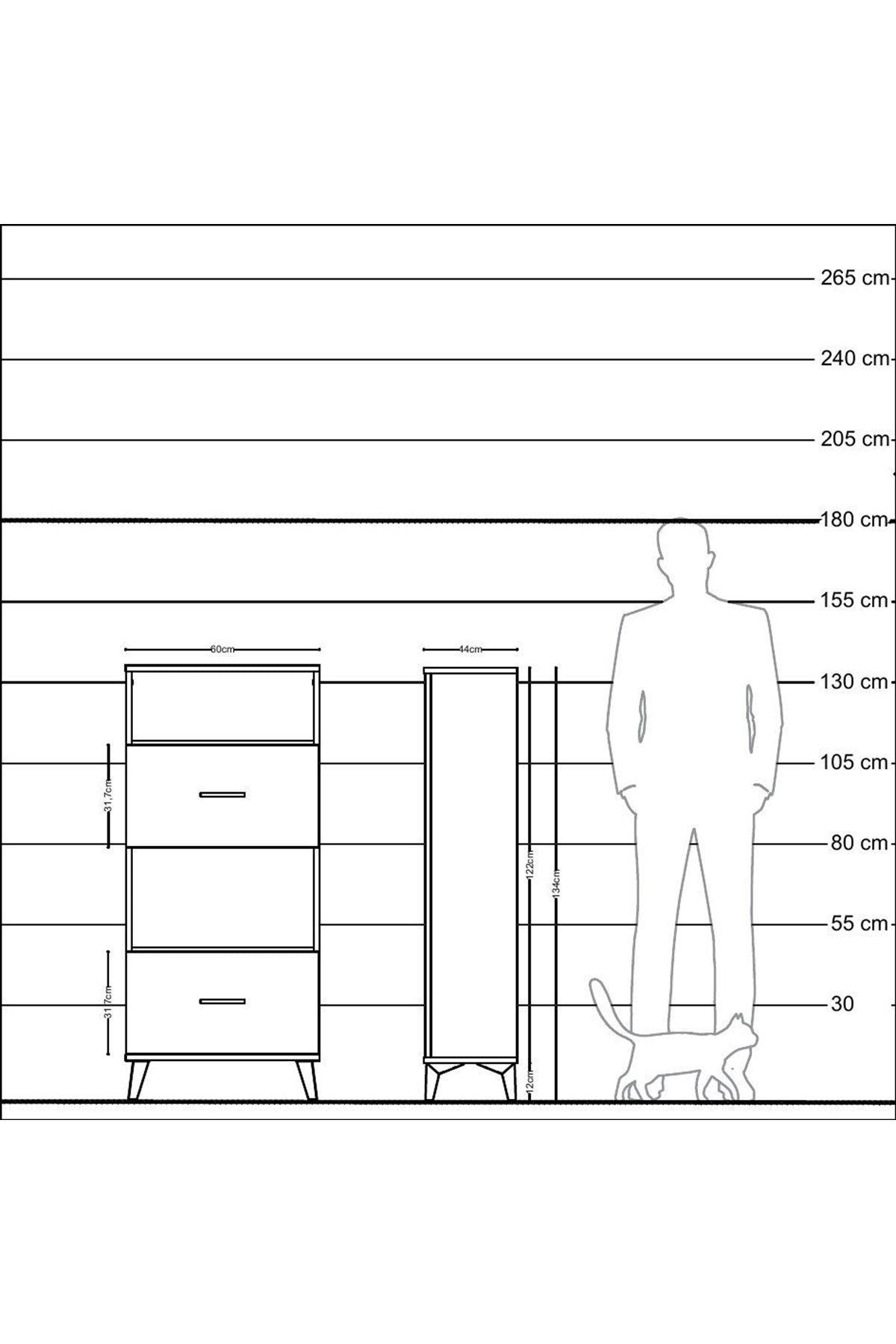 Hyperion Dolap 2 Raflı 2 Çekmeceli 60x44x134 Çam-Antrasit