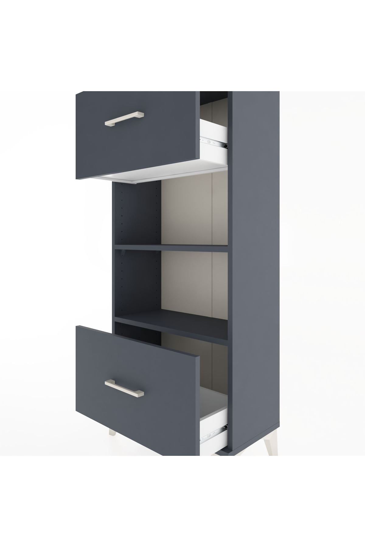 Hyperion Dolap 2 Raflı 2 Çekmeceli 60x44x134 Antrasit-Antrasit