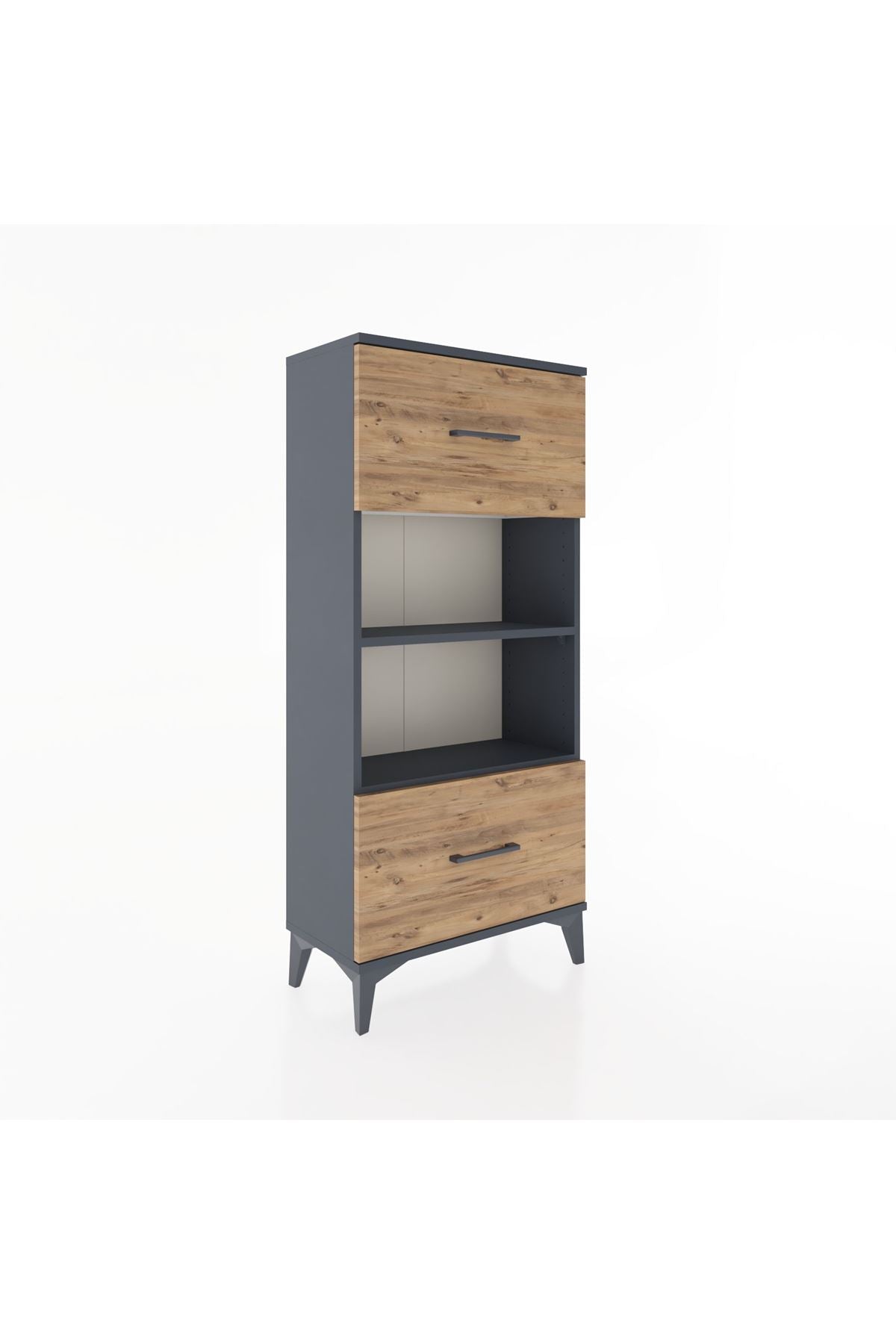 Hyperion Dolap 2 Raflı 2 Çekmeceli 60x44x134 Antrasit-Çam