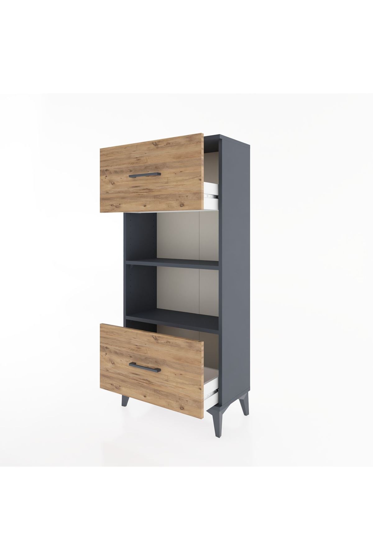 Hyperion Dolap 2 Raflı 2 Çekmeceli 60x44x134 Antrasit-Çam