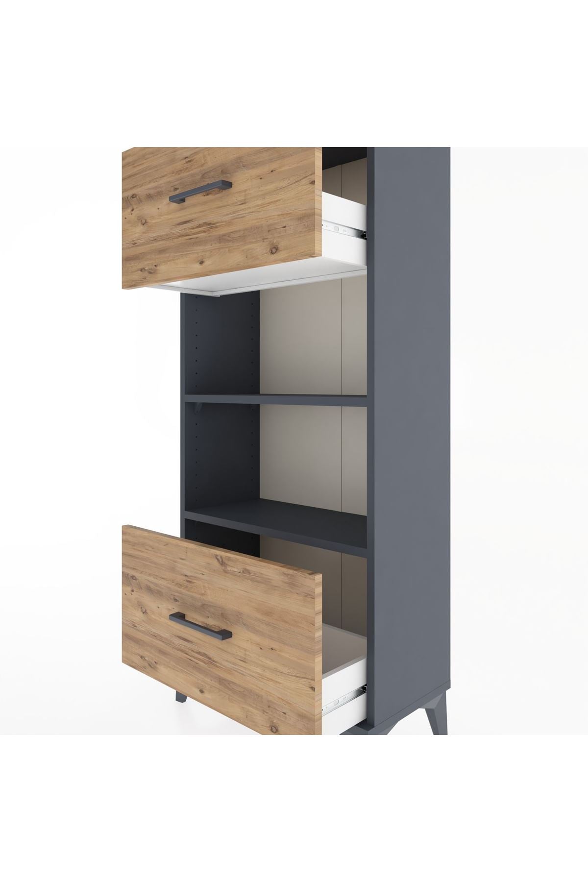 Hyperion Dolap 2 Raflı 2 Çekmeceli 60x44x134 Antrasit-Çam