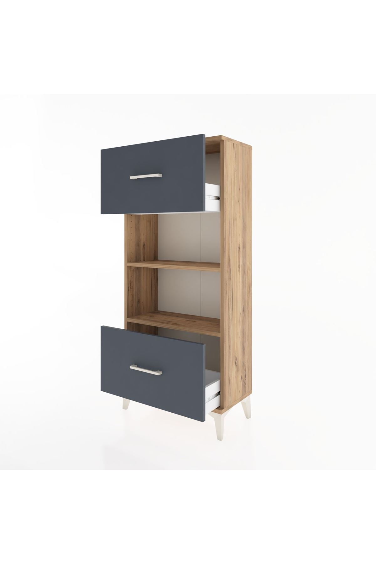 Hyperion Dolap 2 Raflı 2 Çekmeceli 60x44x134 Çam-Antrasit