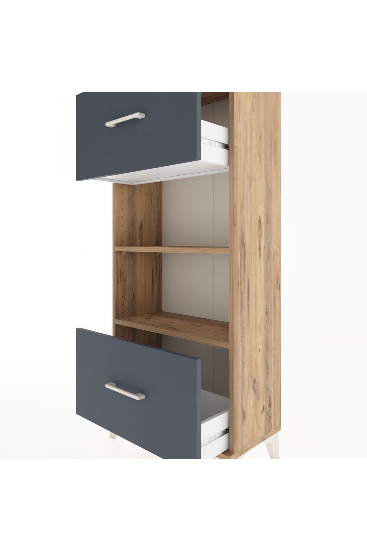 Hyperion Dolap 2 Raflı 2 Çekmeceli 60x44x134 Çam-Antrasit