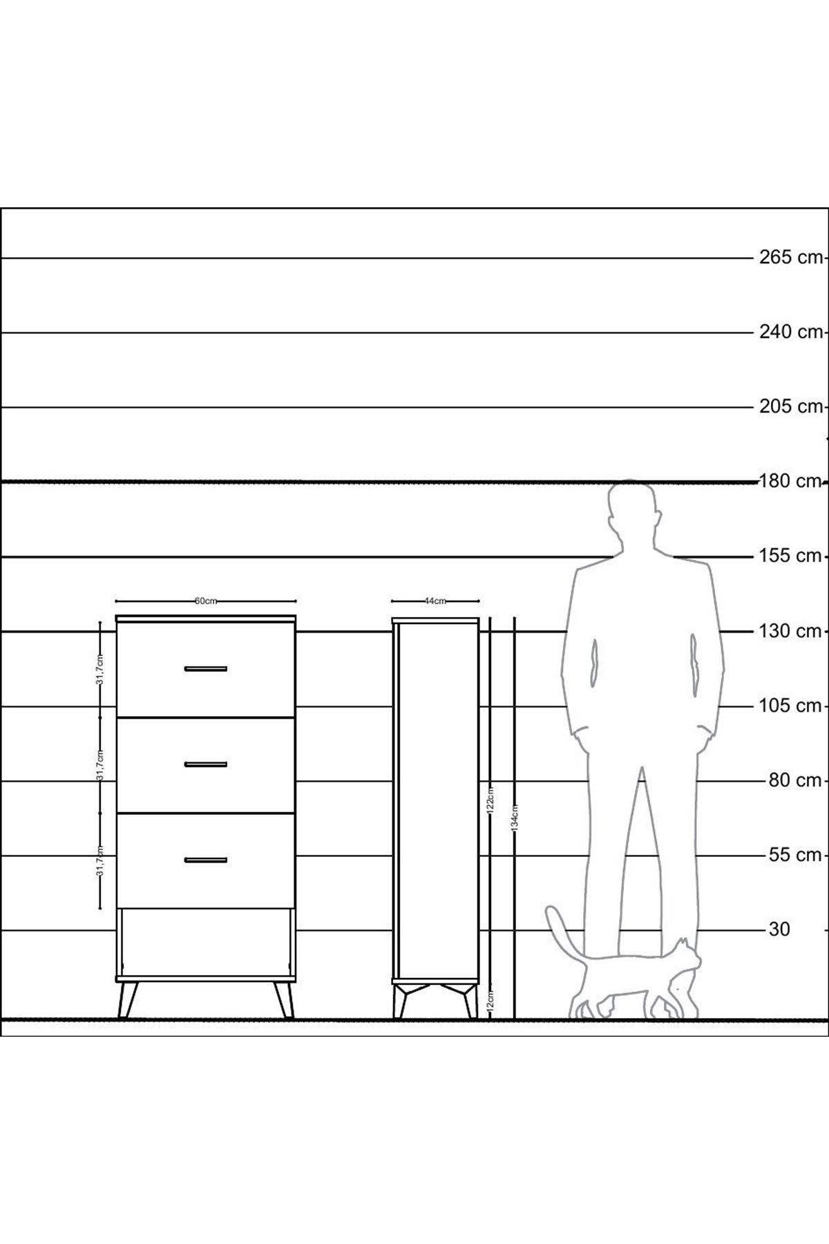 Hyperion Dolap 3 Çekmeceli 60x44x134 Çam-Antrasit