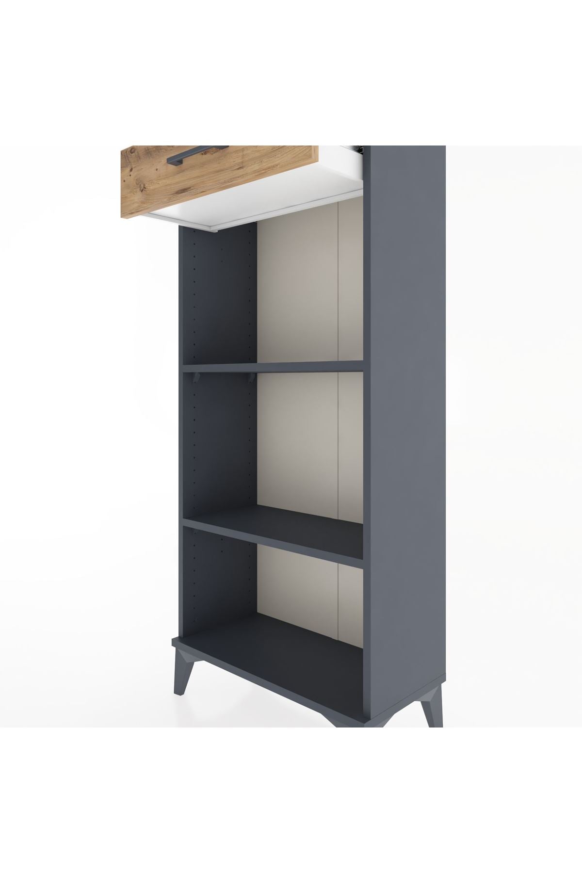 Hyperion Dolap 2 Raflı Tek Çekmeceli 60x44x134 Antrasit-Çam