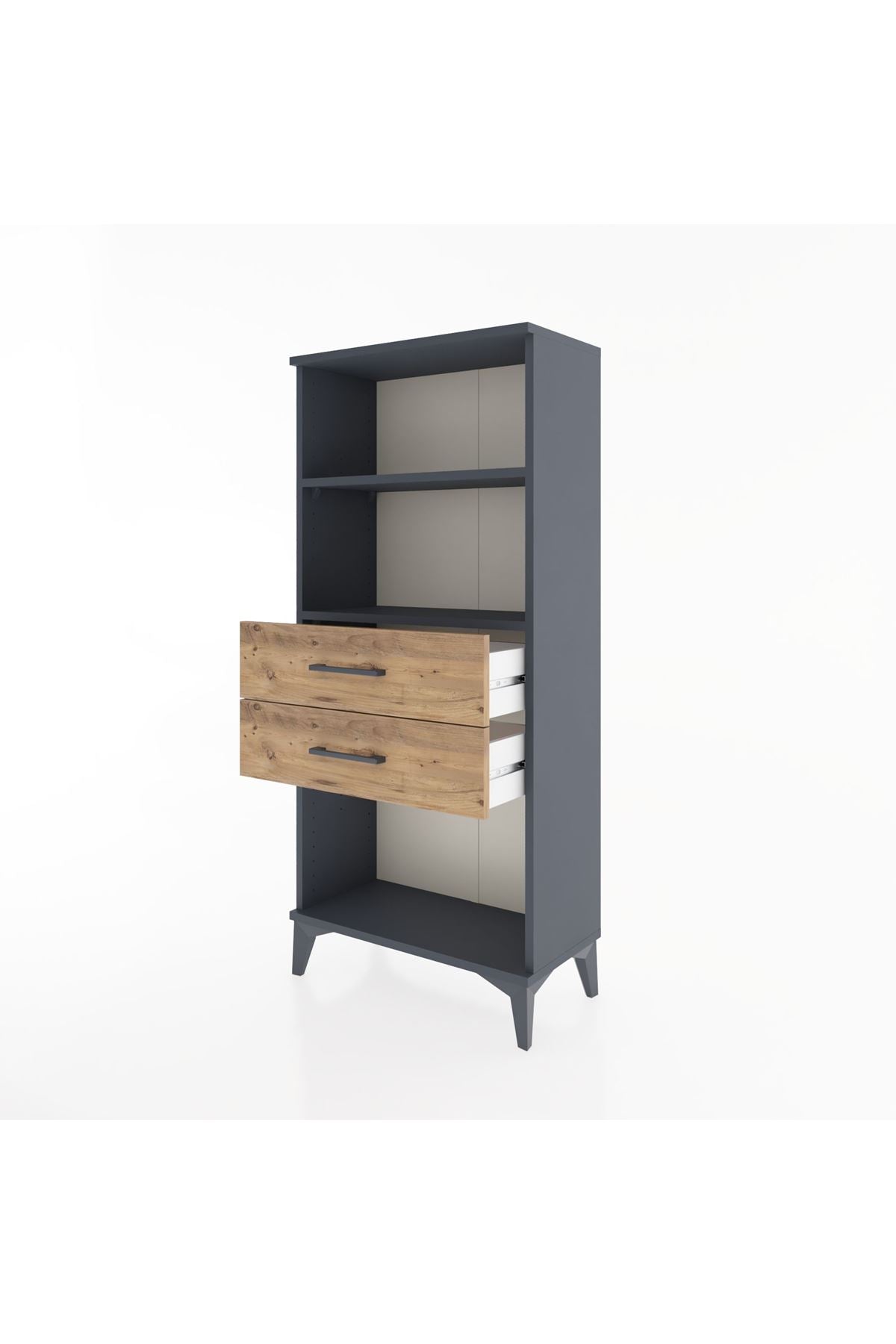 Hyperion Dolap 2 Raflı 2 Çekmeceli 60x44x134 Antrasit-Çam