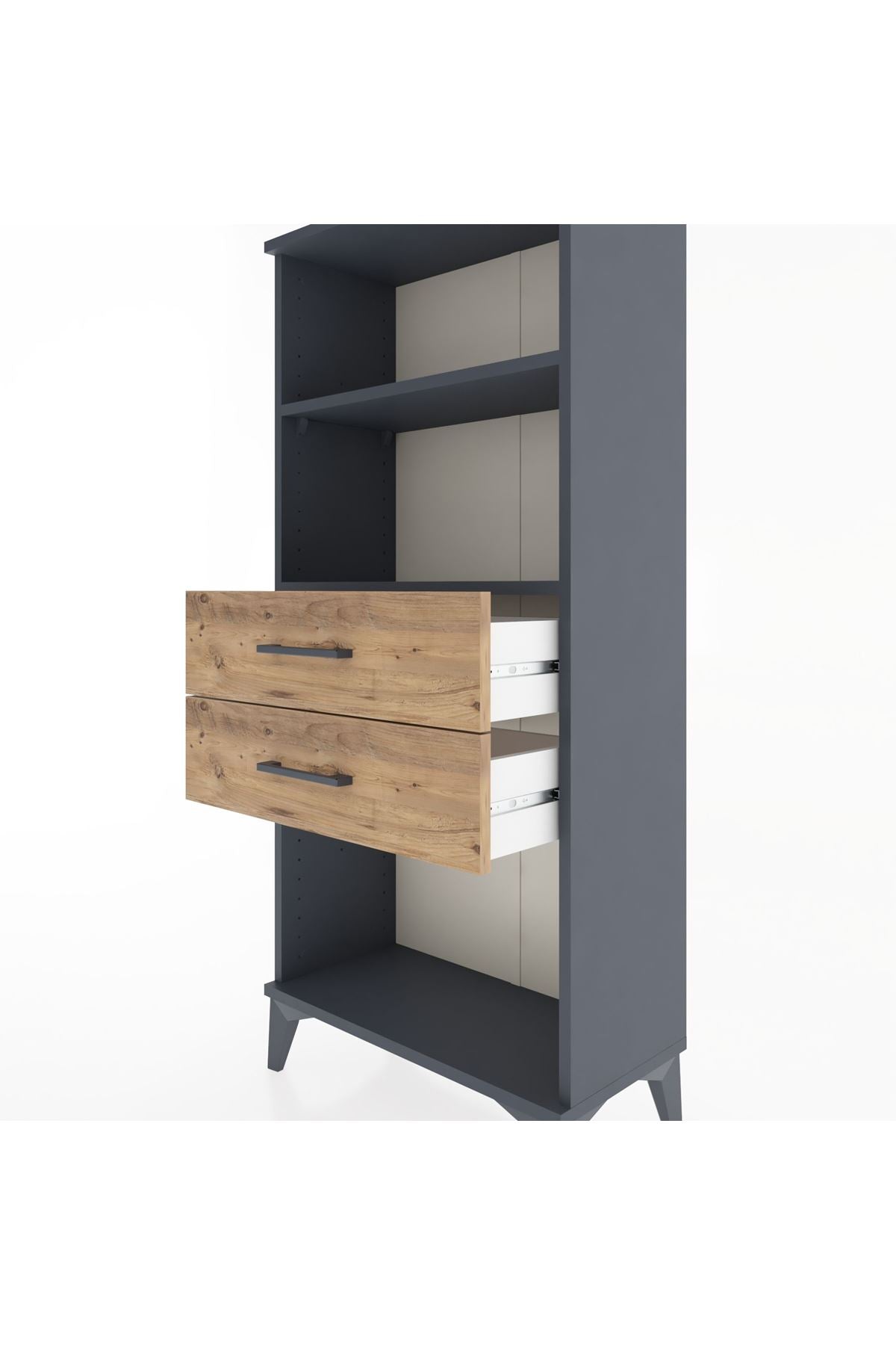 Hyperion Dolap 2 Raflı 2 Çekmeceli 60x44x134 Antrasit-Çam