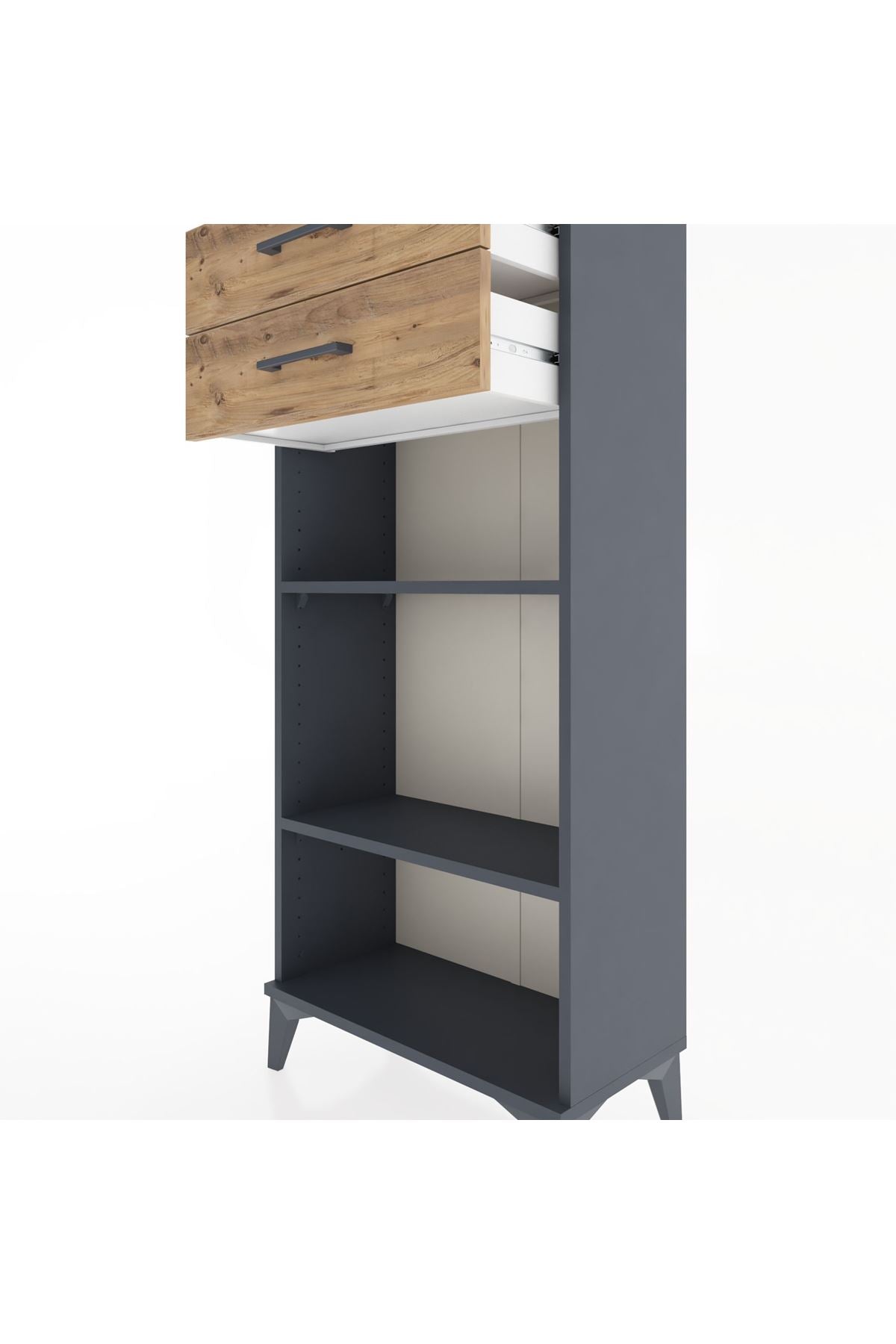 Hyperion Dolap 2 Raflı 2 Çekmeceli 60x44x134 Antrasit-Çam