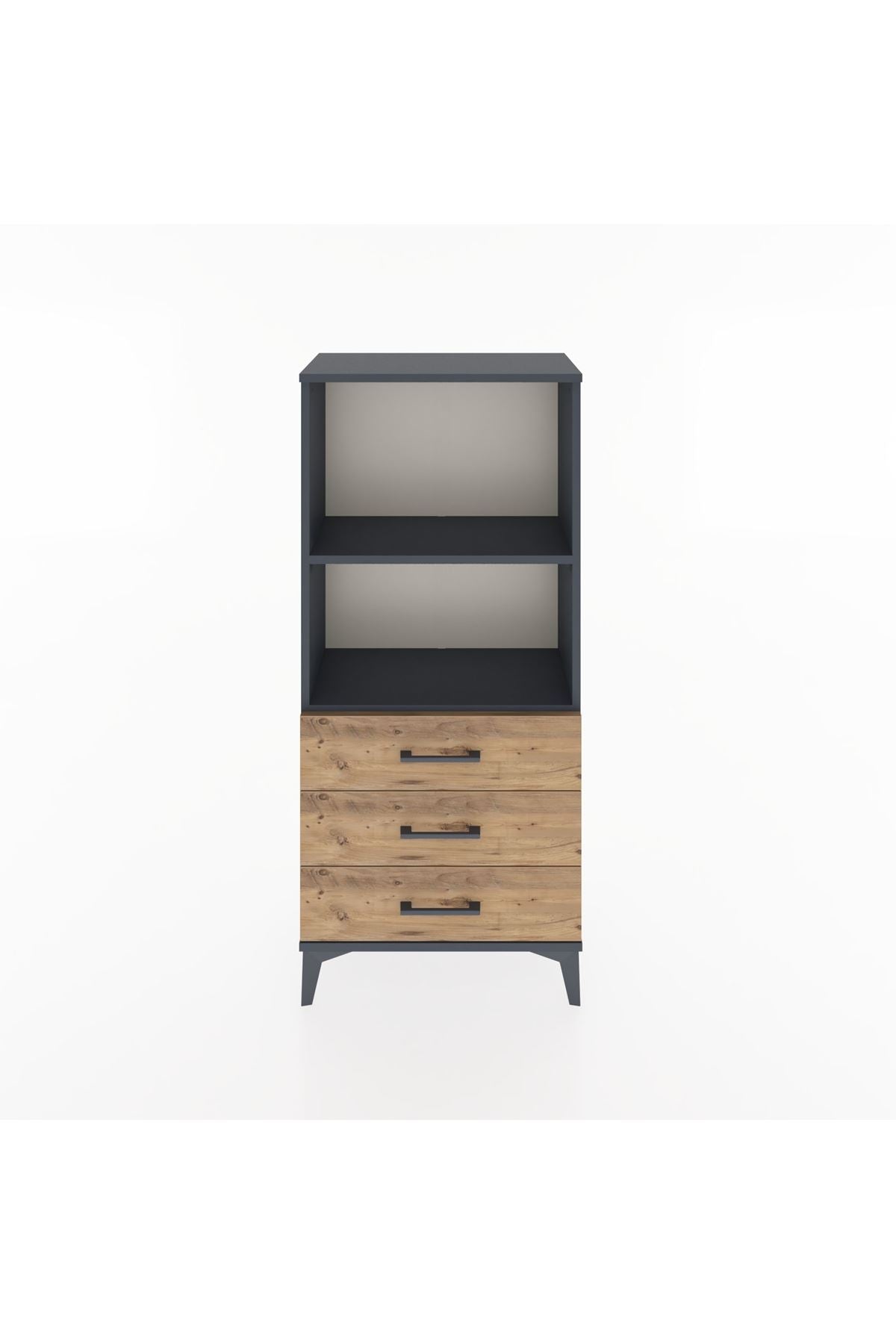 Hyperion Dolap 2 Raflı 3 Çekmeceli 60x44x134 Antrasit-Çam