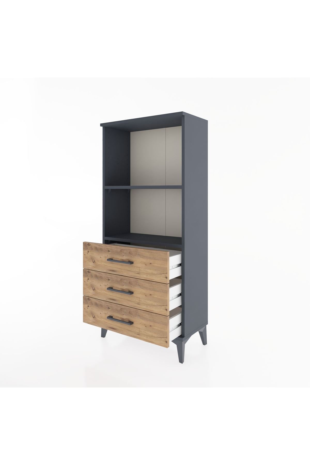 Hyperion Dolap 2 Raflı 3 Çekmeceli 60x44x134 Antrasit-Çam