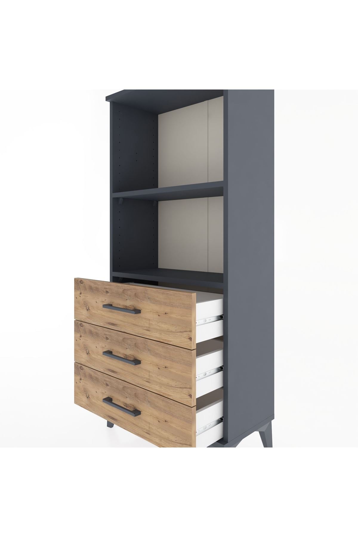 Hyperion Dolap 2 Raflı 3 Çekmeceli 60x44x134 Antrasit-Çam