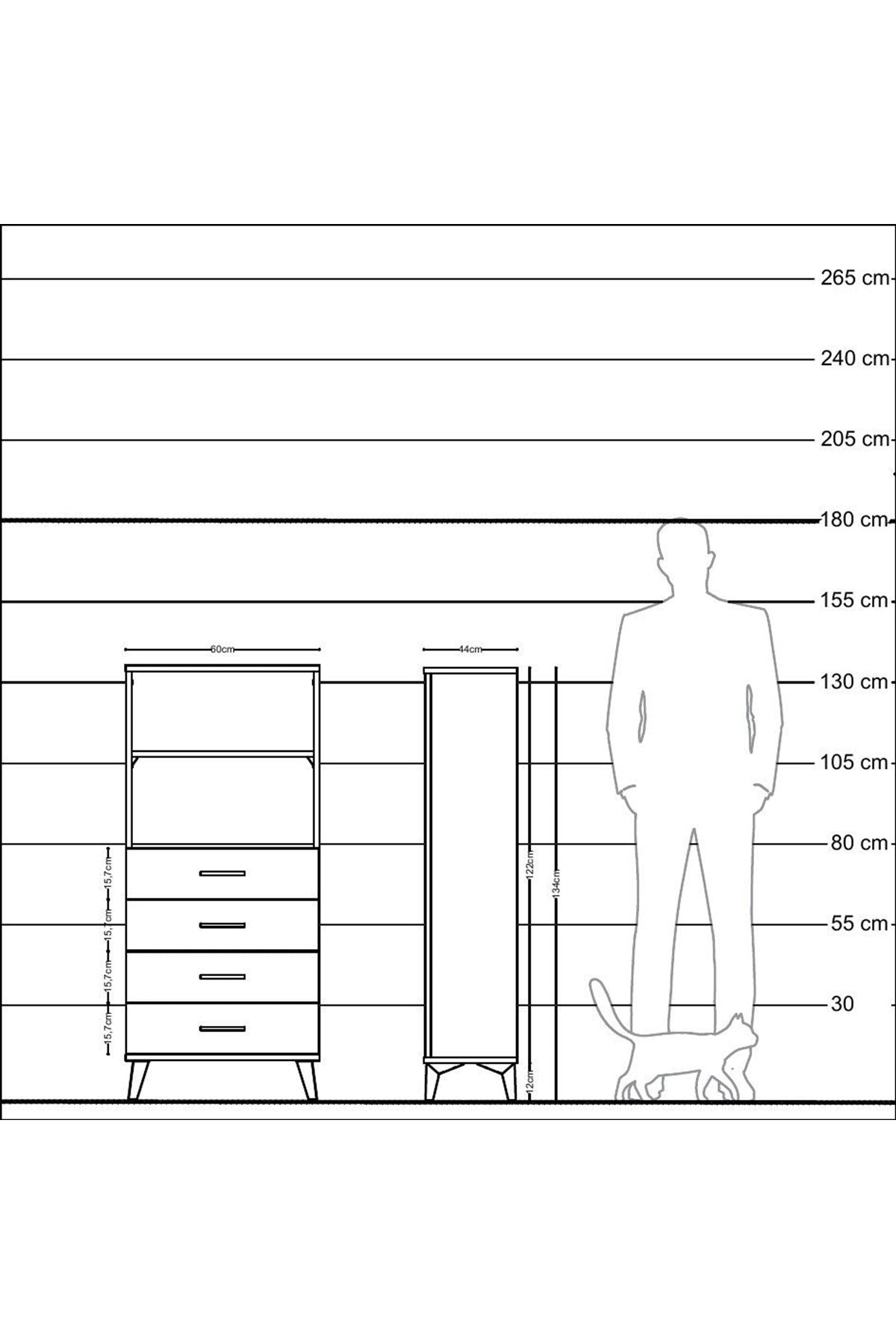 Hyperion Dolap 2 Raflı 4 Çekmeceli 60x44x134 Aytaşı-Çam