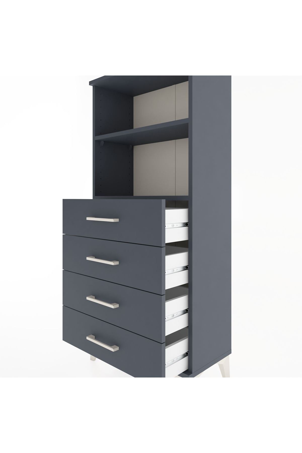 Hyperion Dolap 2 Raflı 4 Çekmeceli 60x44x134 Antrasit-Antrasit