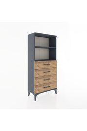 Hyperion Dolap 2 Raflı 4 Çekmeceli 60x44x134 Antrasit-Çam