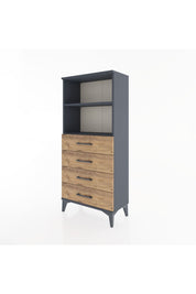 Hyperion Dolap 2 Raflı 4 Çekmeceli 60x44x134 Antrasit-Çam