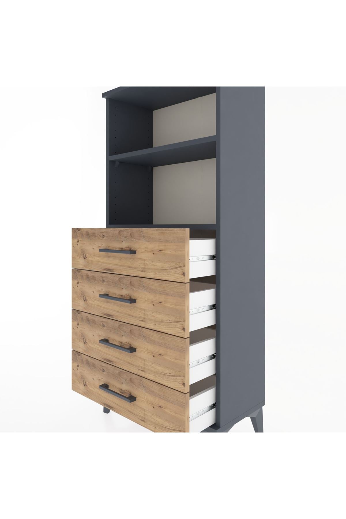 Hyperion Dolap 2 Raflı 4 Çekmeceli 60x44x134 Antrasit-Çam