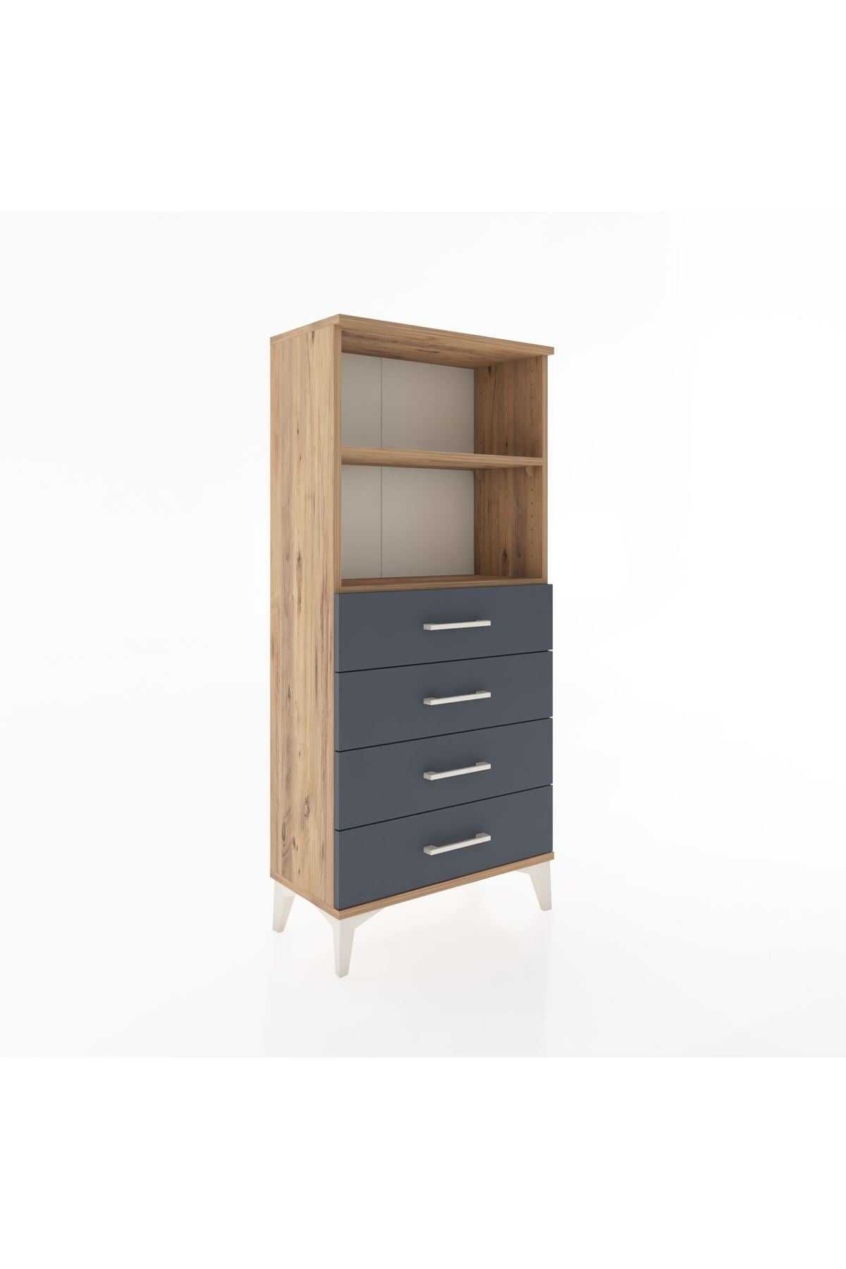 Hyperion Dolap 2 Raflı 4 Çekmeceli 60x44x134 Çam-Antrasit