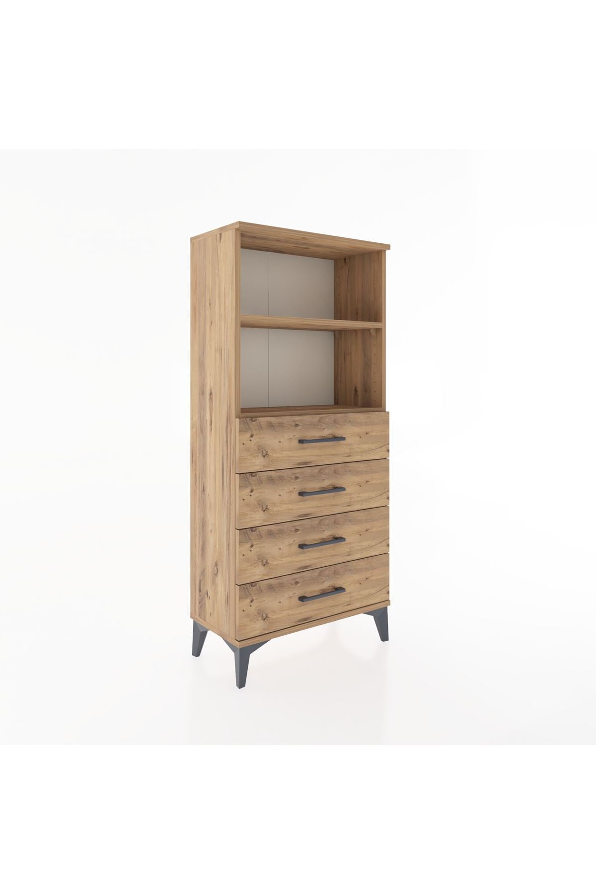 Hyperion Dolap 2 Raflı 4 Çekmeceli 60x44x134 Çam-Çam