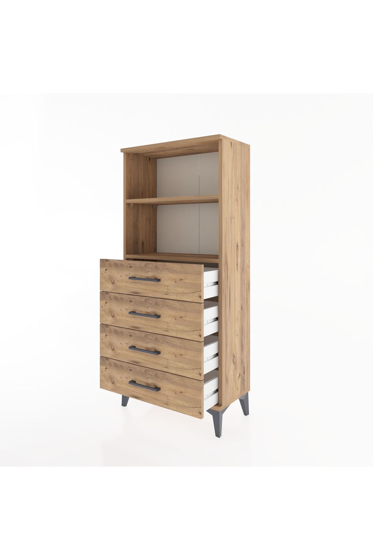 Hyperion Dolap 2 Raflı 4 Çekmeceli 60x44x134 Çam-Çam