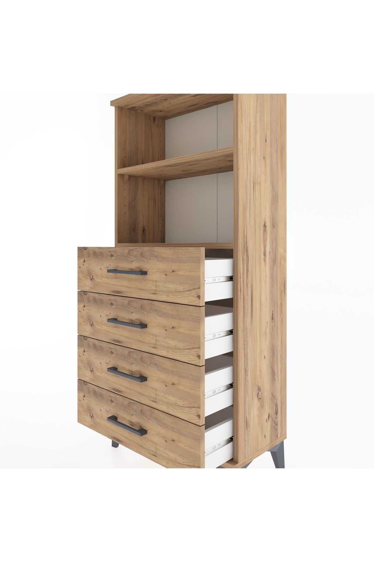 Hyperion Dolap 2 Raflı 4 Çekmeceli 60x44x134 Çam-Çam