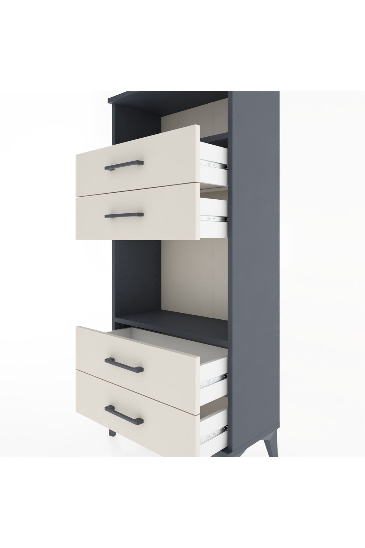 Hyperion Dolap 2 Raflı 4 Çekmeceli 60x44x134 Antrasit-Aytaşı