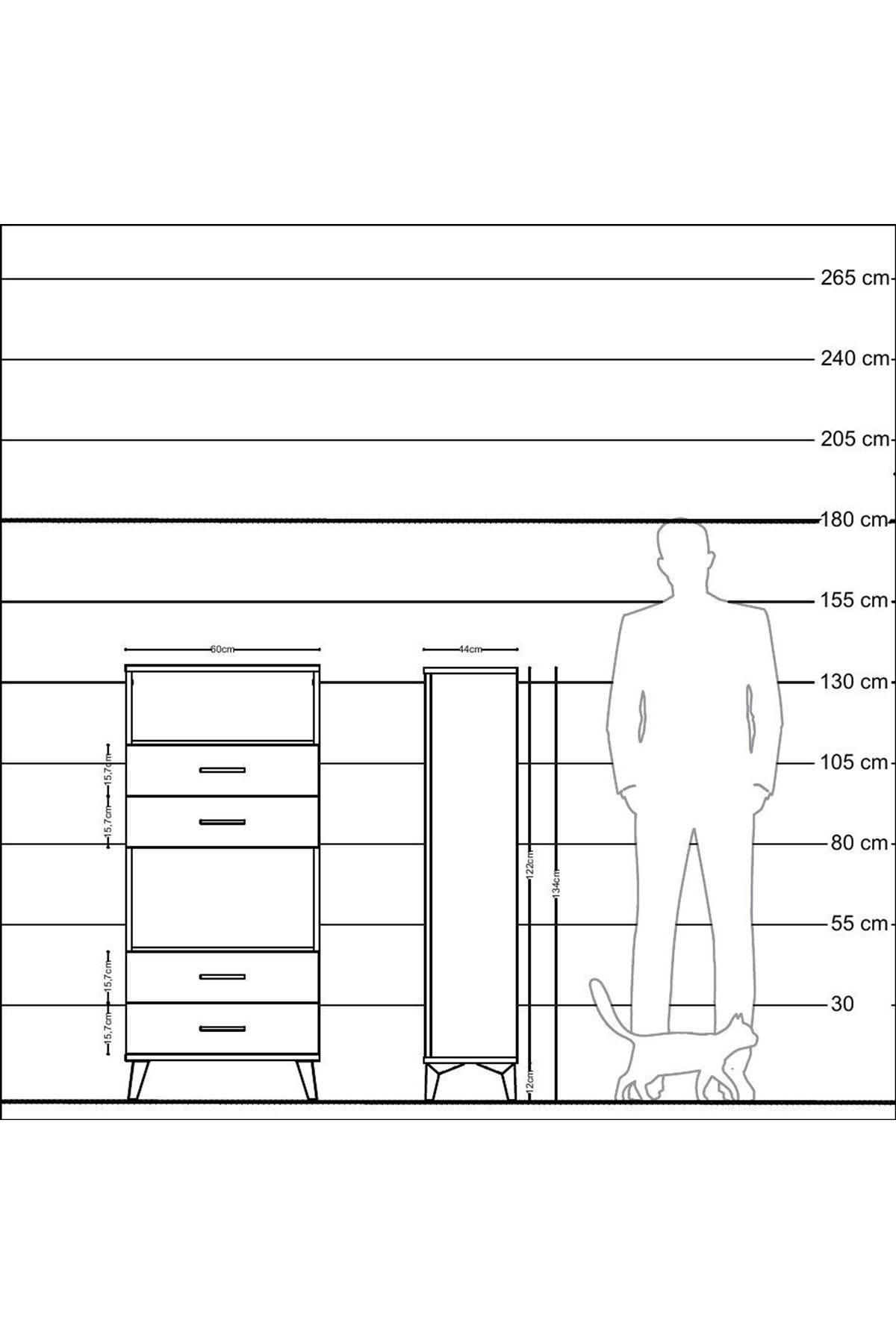 Hyperion Dolap 2 Raflı 4 Çekmeceli 60x44x134 Antrasit-Aytaşı