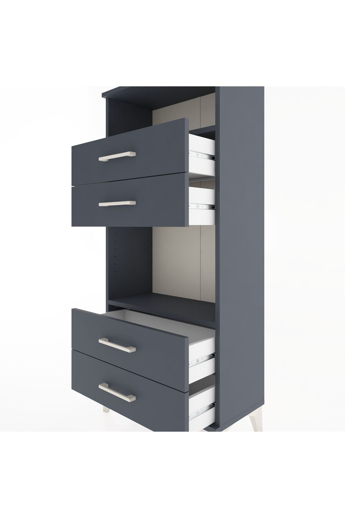 Hyperion Dolap 2 Raflı 4 Çekmeceli 60x44x134 Antrasit-Antrasit