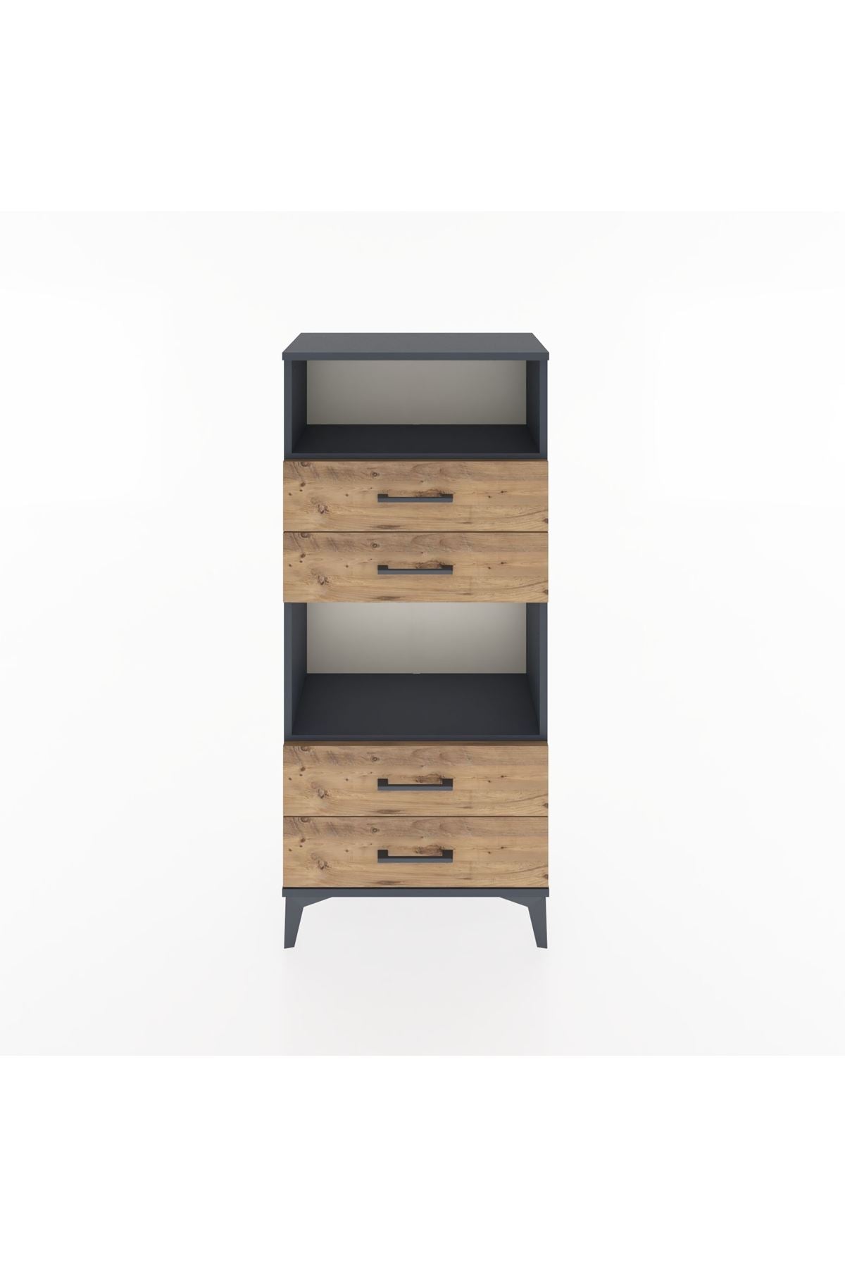 Hyperion Dolap 2 Raflı 4 Çekmeceli 60x44x134 Antrasit-Çam