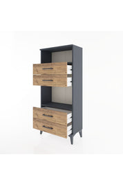 Hyperion Dolap 2 Raflı 4 Çekmeceli 60x44x134 Antrasit-Çam