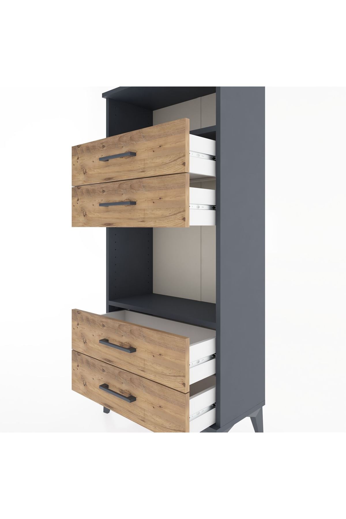 Hyperion Dolap 2 Raflı 4 Çekmeceli 60x44x134 Antrasit-Çam